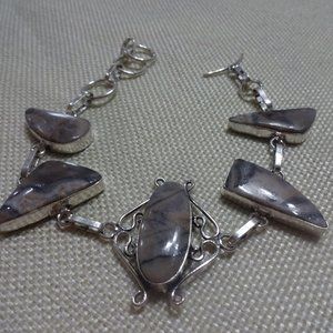 Natural "PORCELAIN JASPER" Handmade Sterling Bracelet Size 8.5" #204B